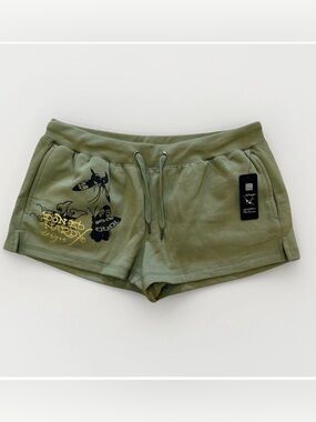 Ed Hardy Shorts BUTTERFLIES FLEECE SHORT Sz XL NWT Y2K Style Cotton Blend Green